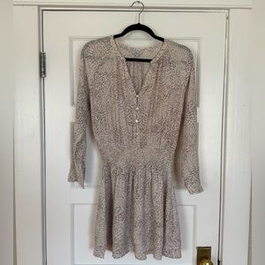 Rails Cream Printed Long Sleeve Smocked Waist Dress